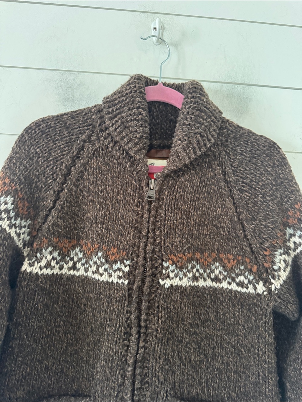 Mary Maxim Roots Colab Size XS ( Generous) Hand Knit Beaver Cardigan Full Zip - Picture 7 of 17